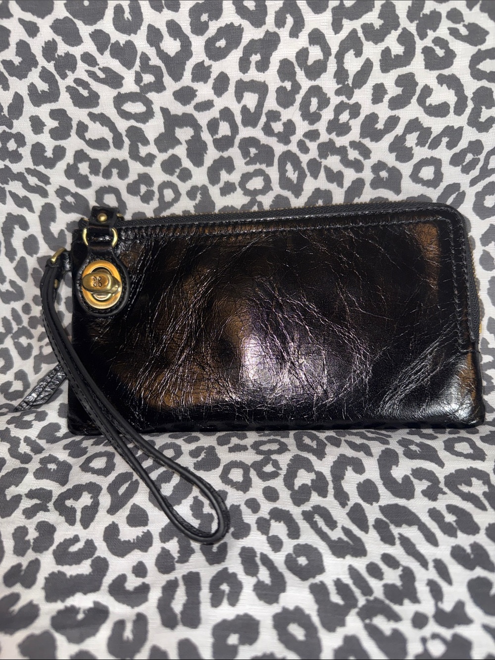 HOBO Black Leather Zip Clutch with Front Pocket